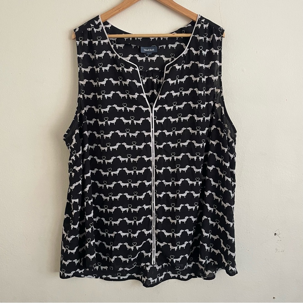 ModCloth Puppy Dog Heart Print Sleeveless Tunic Top Black White Plus Size 4X